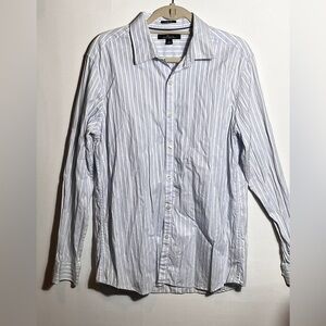 Marc Anthony Light Blue Striped Button Down Shirt Slim Cotton Large